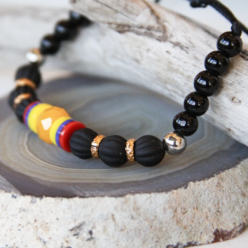 Tricolor Beaded Macramé Style Adjustable Bracelet